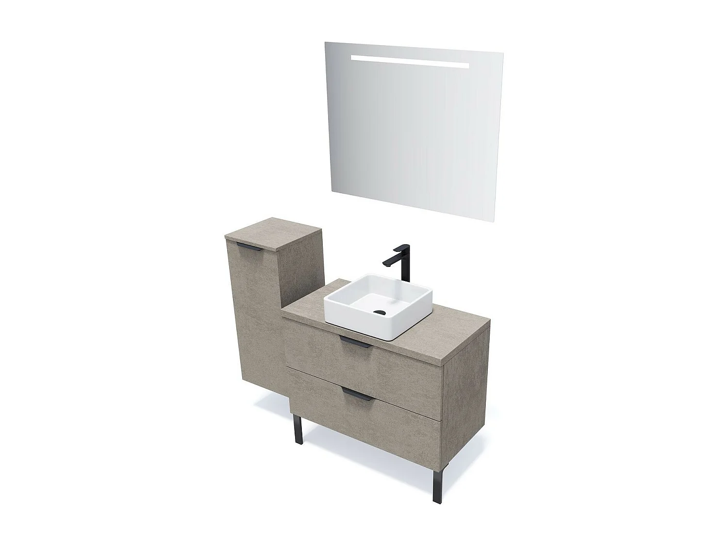 Meuble de salle de bain suspendu vasque à poser 90cm 2 tiroirs façon Béton - Venice