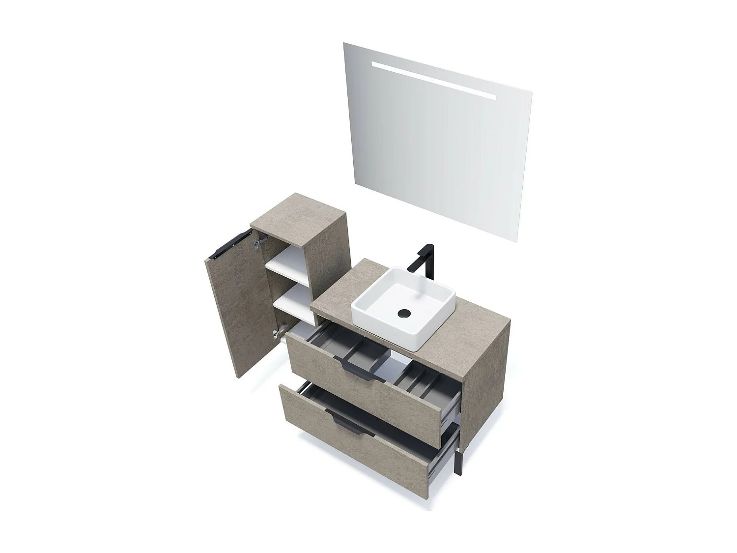 Meuble de salle de bain suspendu vasque à poser 90cm 2 tiroirs façon Béton - Venice