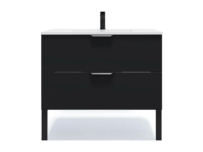 Meuble de salle de bain suspendu vasque intégrée 90cm 2 tiroirs Noir - Soho