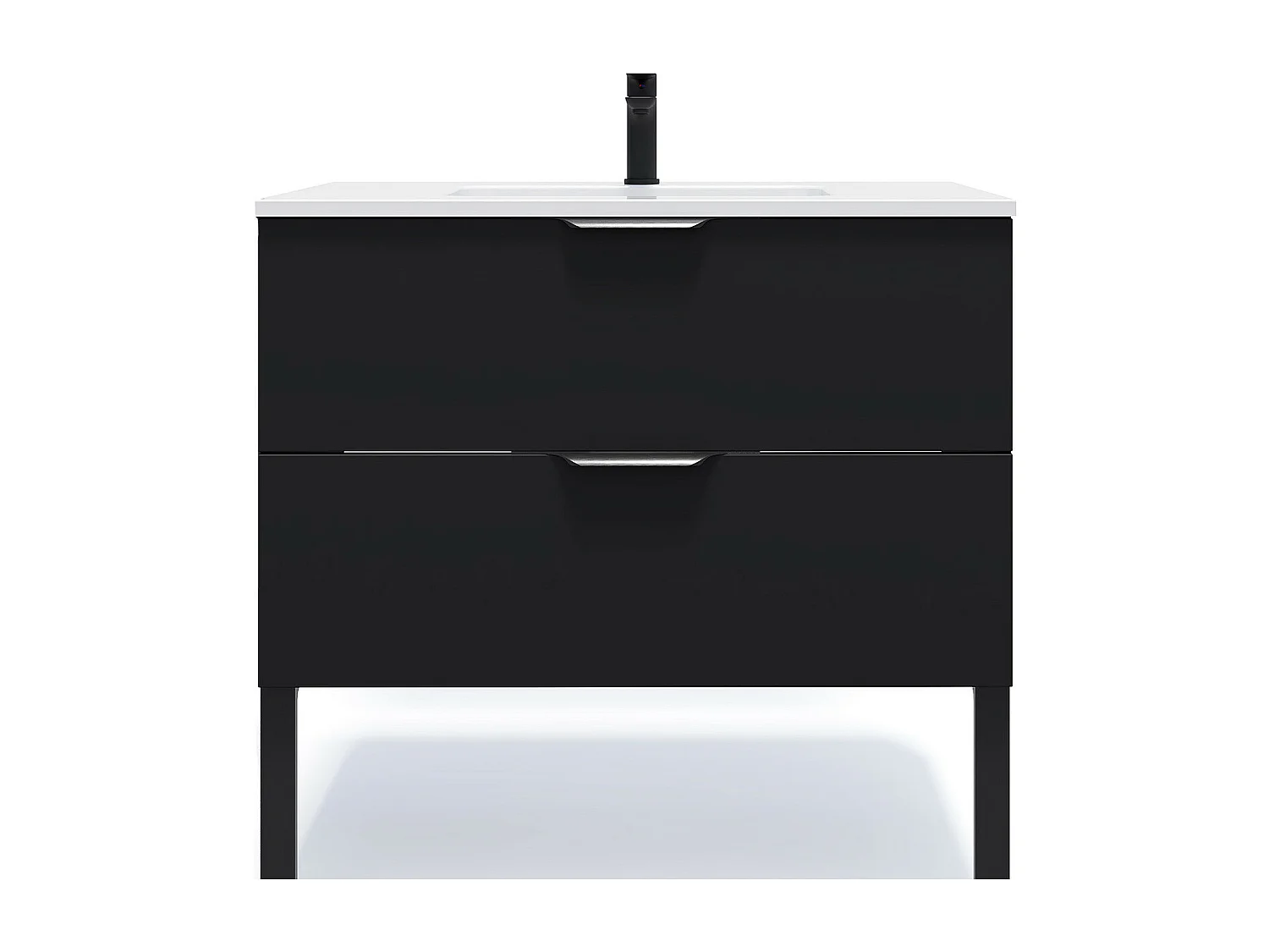 Meuble de salle de bain suspendu vasque intégrée 90cm 2 tiroirs Noir - Soho