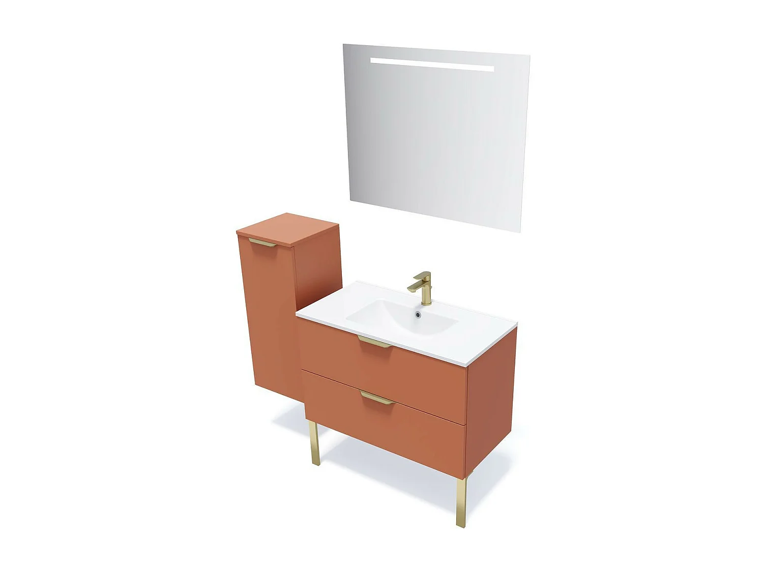 Meuble de salle de bain suspendu vasque intégrée 90cm 2 tiroirs Terracotta - Venice