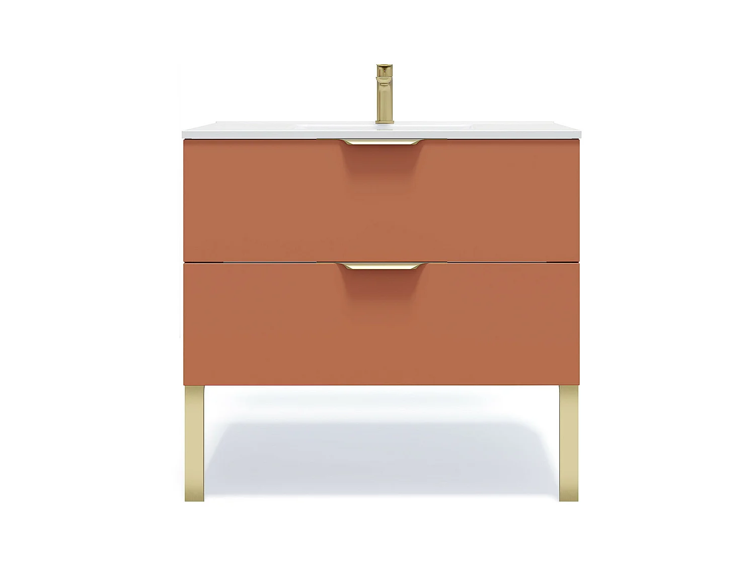 Meuble de salle de bain suspendu vasque intégrée 90cm 2 tiroirs Terracotta - Venice