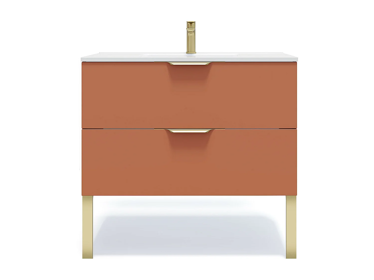 Meuble de salle de bain suspendu vasque intégrée 90cm 2 tiroirs Terracotta - Venice