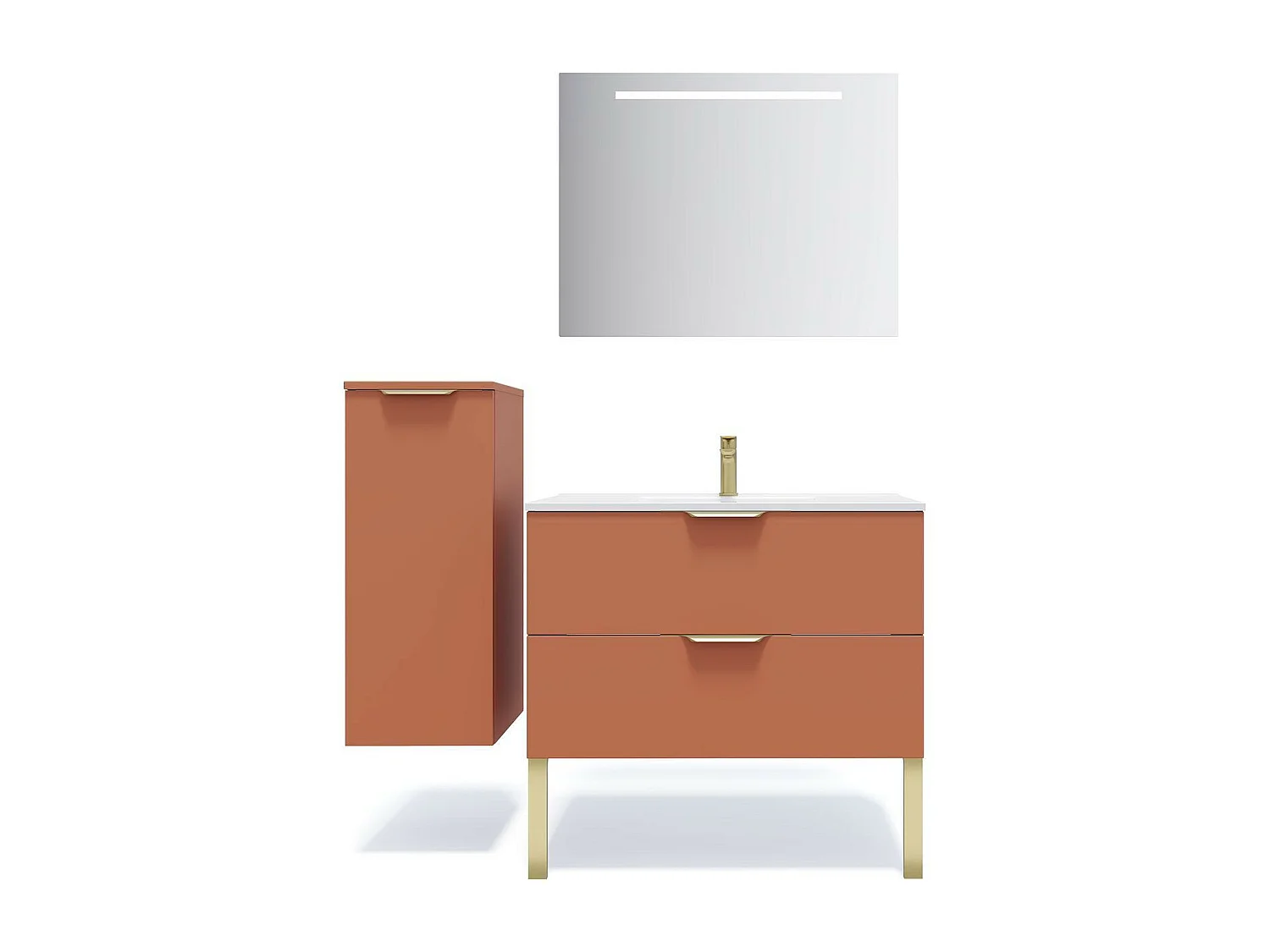 Meuble de salle de bain suspendu vasque intégrée 90cm 2 tiroirs Terracotta - Venice