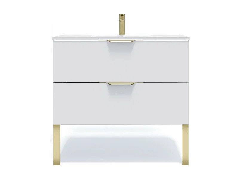 Meuble de salle de bain suspendu vasque intégrée 90cm 2 tiroirs Blanc - Venice