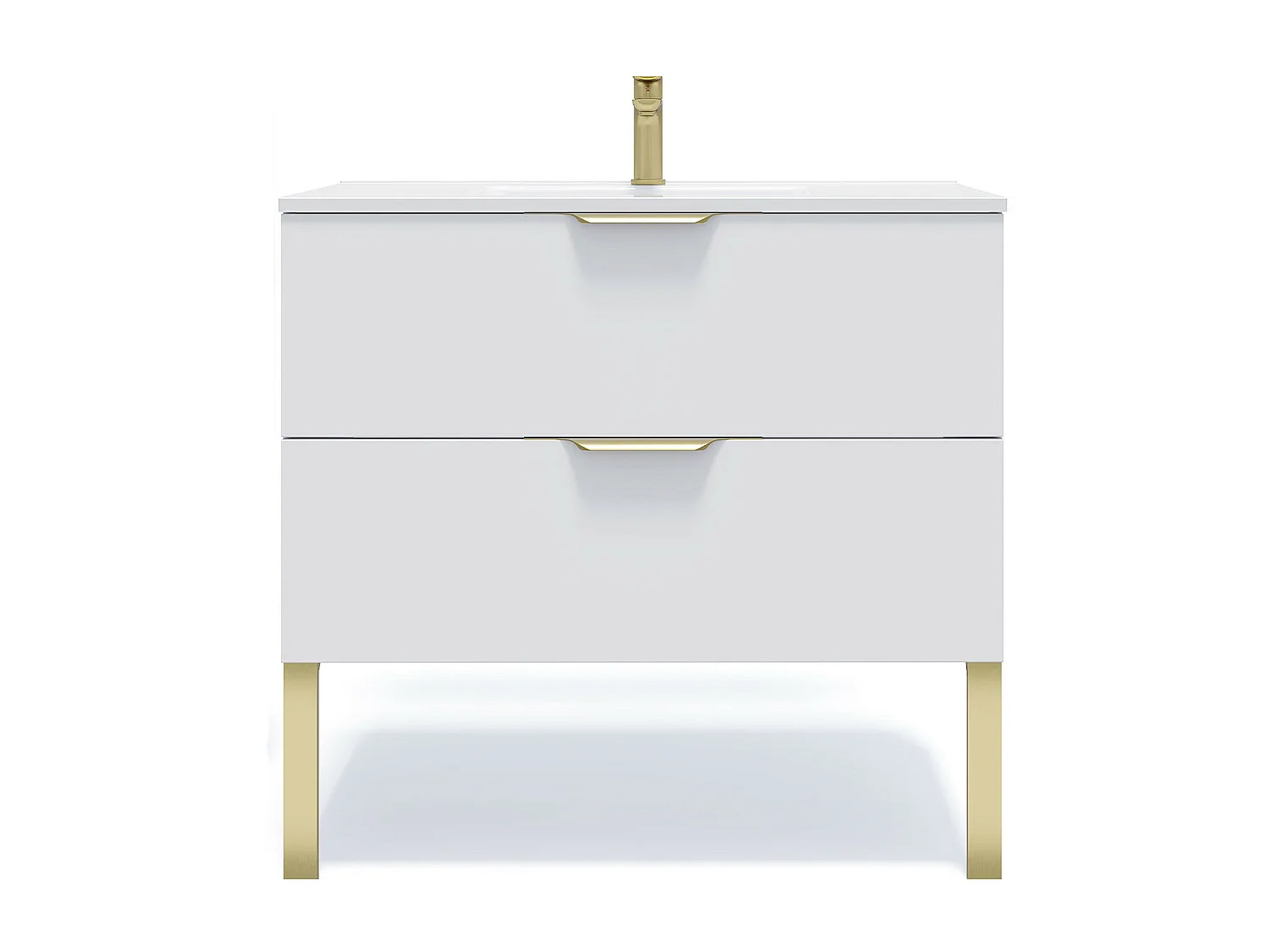 Meuble de salle de bain suspendu vasque intégrée 90cm 2 tiroirs Blanc - Venice