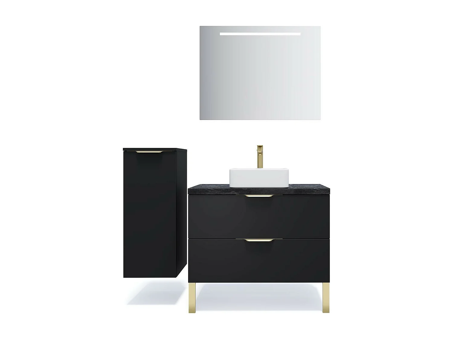 Meuble de salle de bain suspendu vasque à poser 90cm 2 tiroirs Noir + miroir - Venice