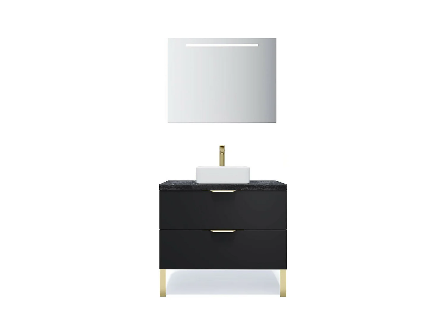 Meuble de salle de bain suspendu vasque à poser 90cm 2 tiroirs Noir + miroir - Venice