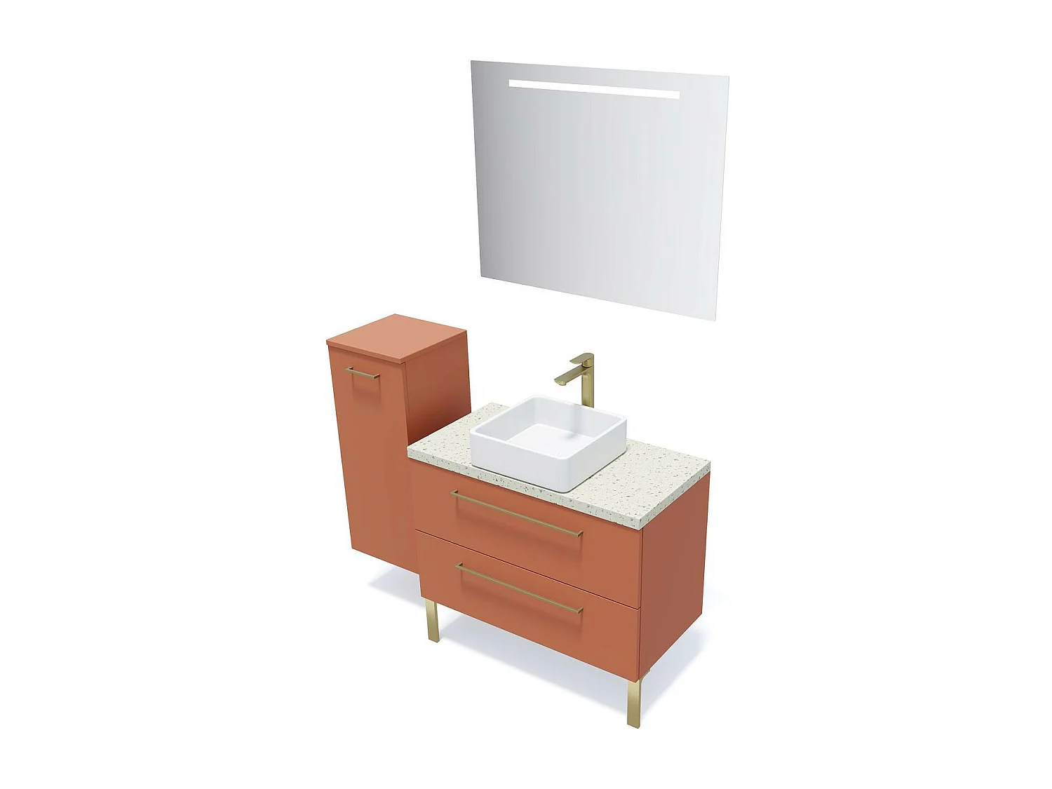 Meuble de salle de bain suspendu vasque à poser 90cm 2 tiroirs Terracotta - Glasgow