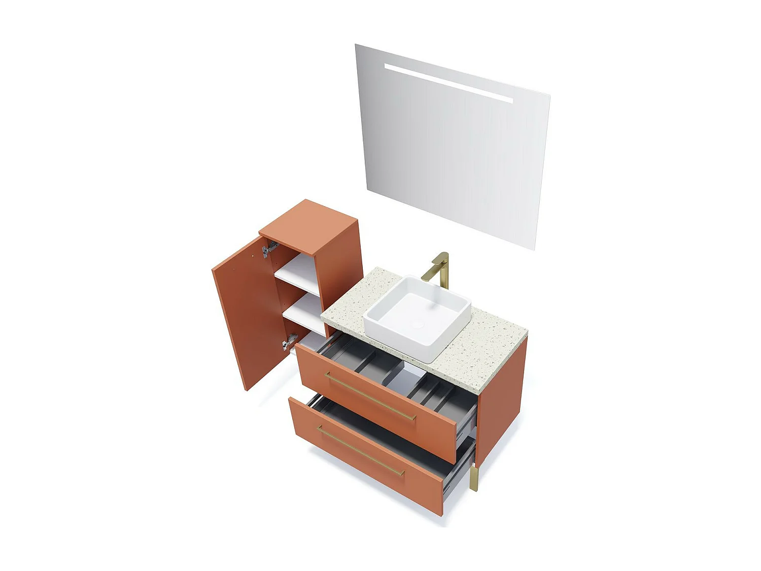 Meuble de salle de bain suspendu vasque à poser 90cm 2 tiroirs Terracotta - Glasgow