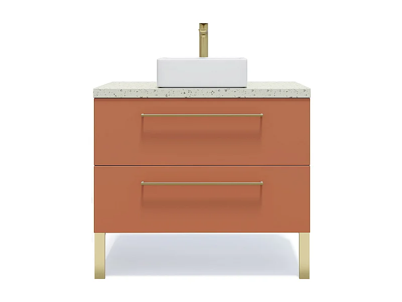 Meuble de salle de bain suspendu vasque à poser 90cm 2 tiroirs Terracotta - Glasgow