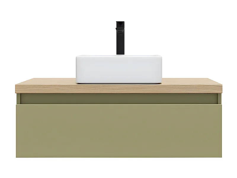 Meuble de salle de bain suspendu vasque à poser 90cm 1 tiroir Vert olive - Hudson