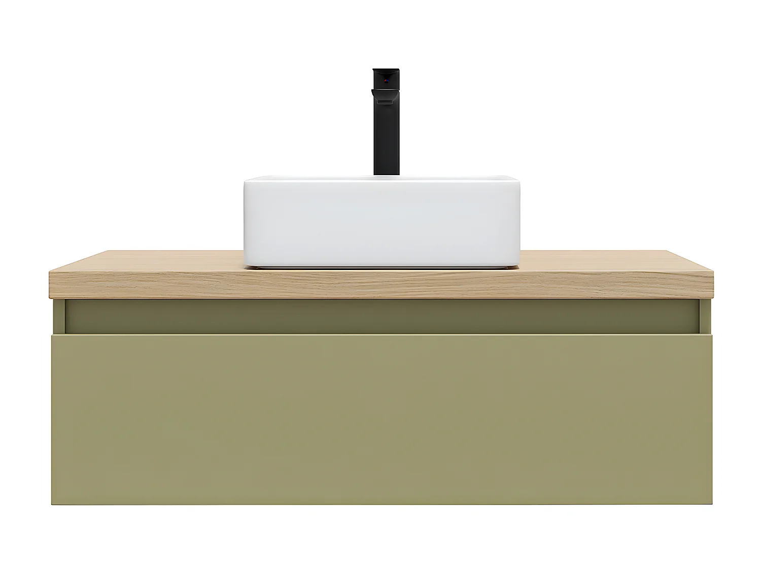 Meuble de salle de bain suspendu vasque à poser 90cm 1 tiroir Vert olive - Hudson