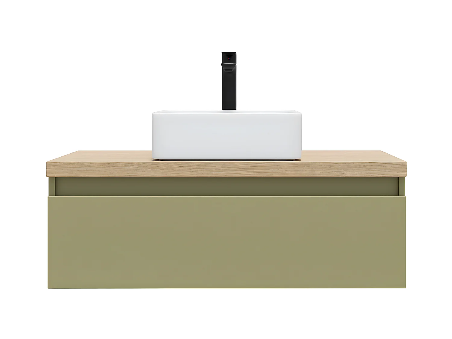 Meuble de salle de bain suspendu vasque à poser 90cm 1 tiroir Vert olive - Hudson