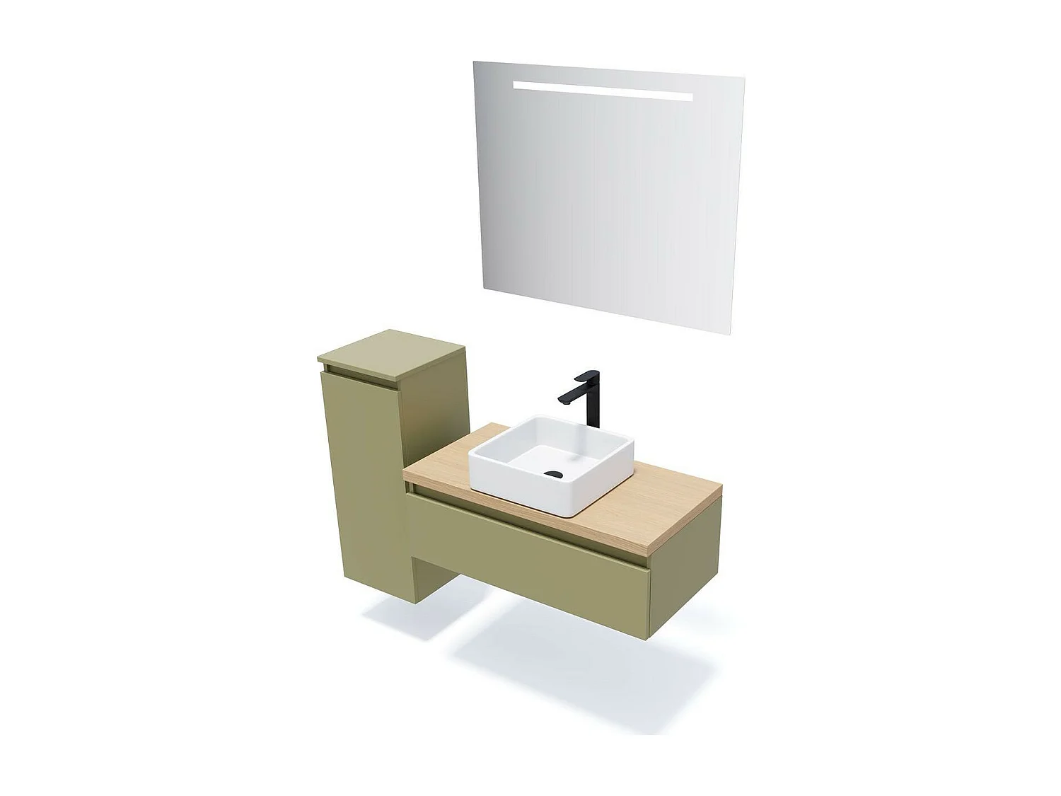 Meuble de salle de bain suspendu vasque à poser 90cm 1 tiroir Vert olive - Hudson