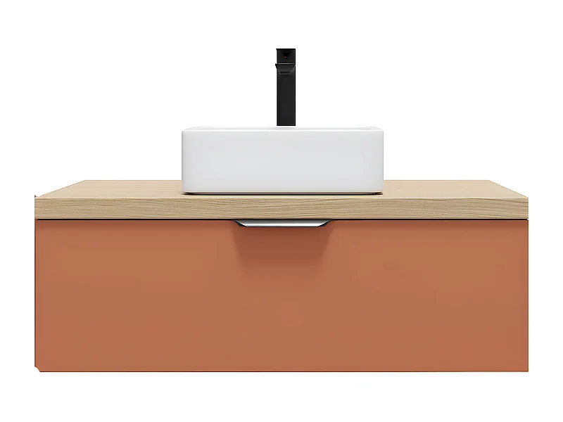 Meuble de salle de bain suspendu vasque à poser 90cm 1 tiroir Terracotta - Soho