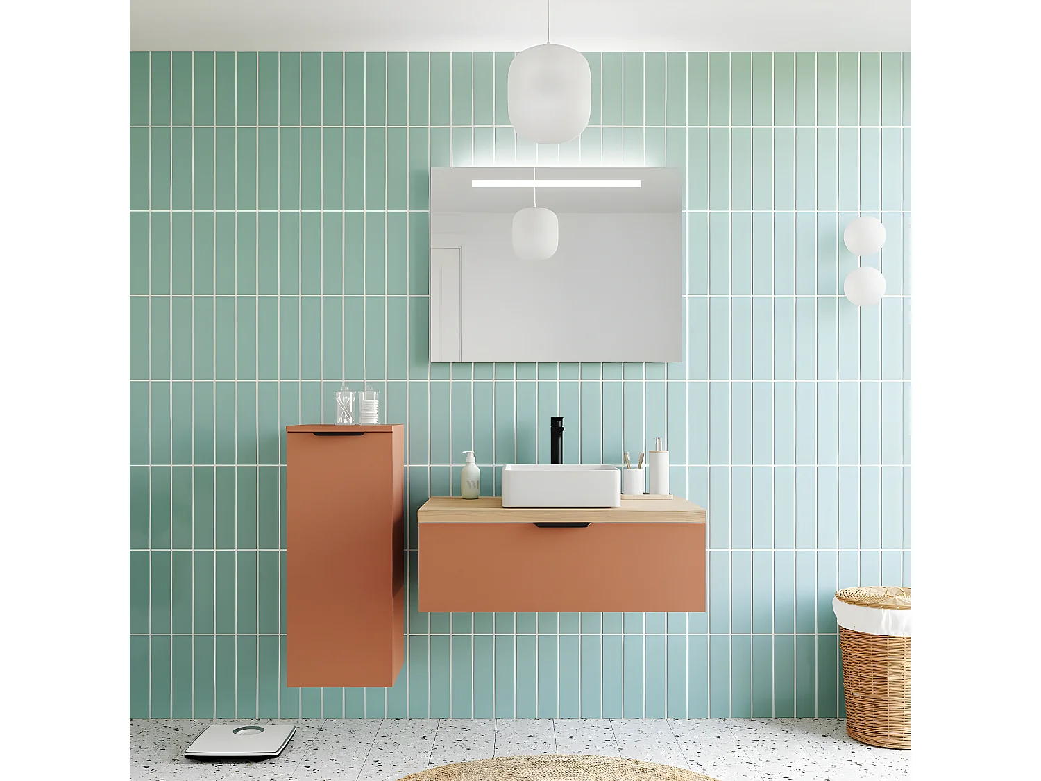 Meuble de salle de bain suspendu vasque à poser 90cm 1 tiroir Terracotta - Soho