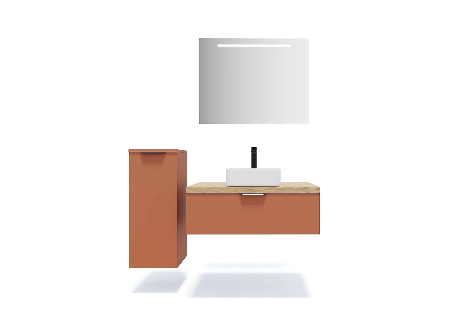 Meuble de salle de bain suspendu vasque à poser 90cm 1 tiroir Terracotta - Soho