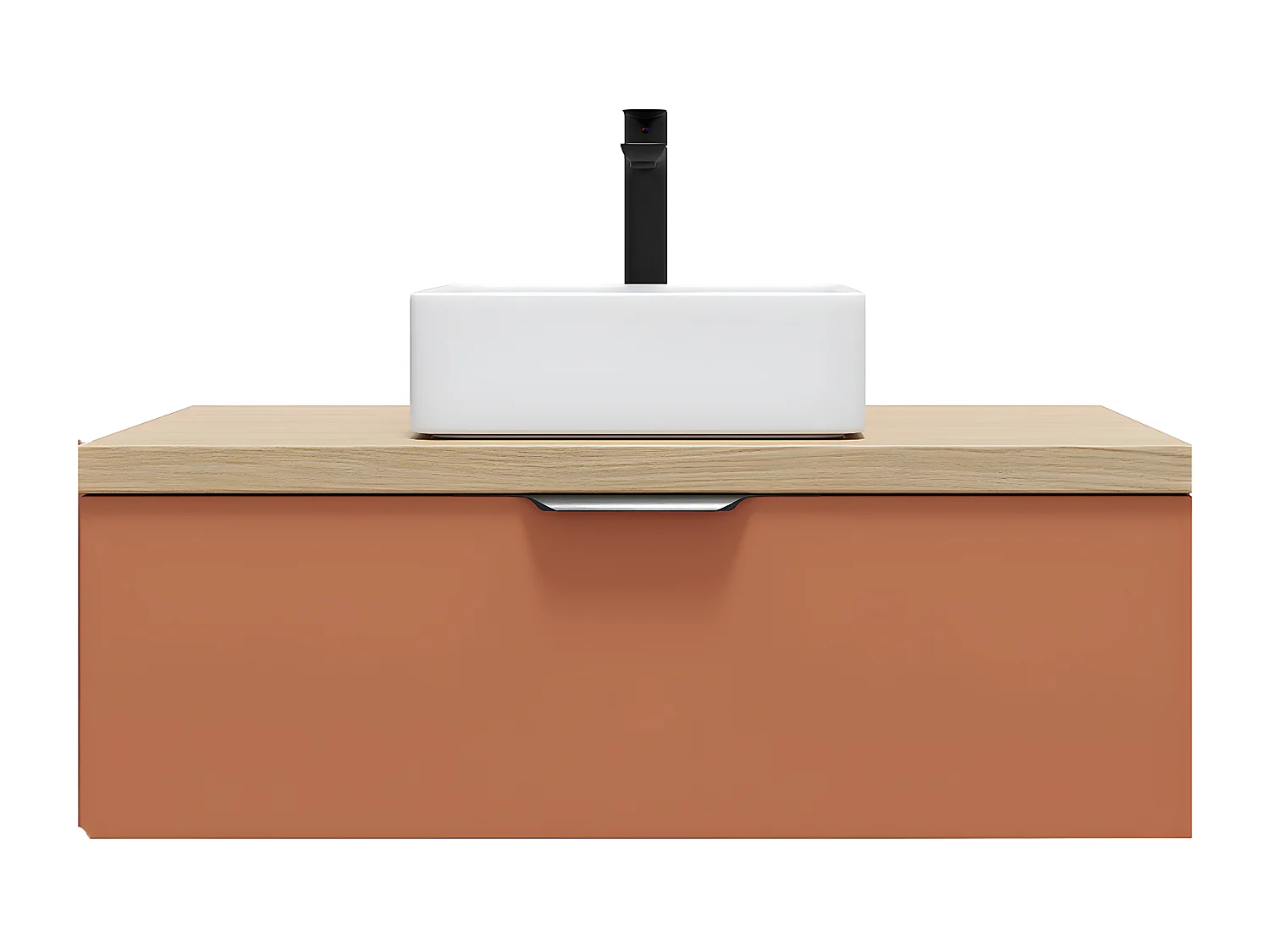 Meuble de salle de bain suspendu vasque à poser 90cm 1 tiroir Terracotta - Soho