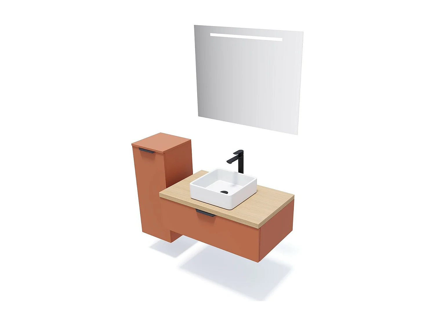 Meuble de salle de bain suspendu vasque à poser 90cm 1 tiroir Terracotta - Soho