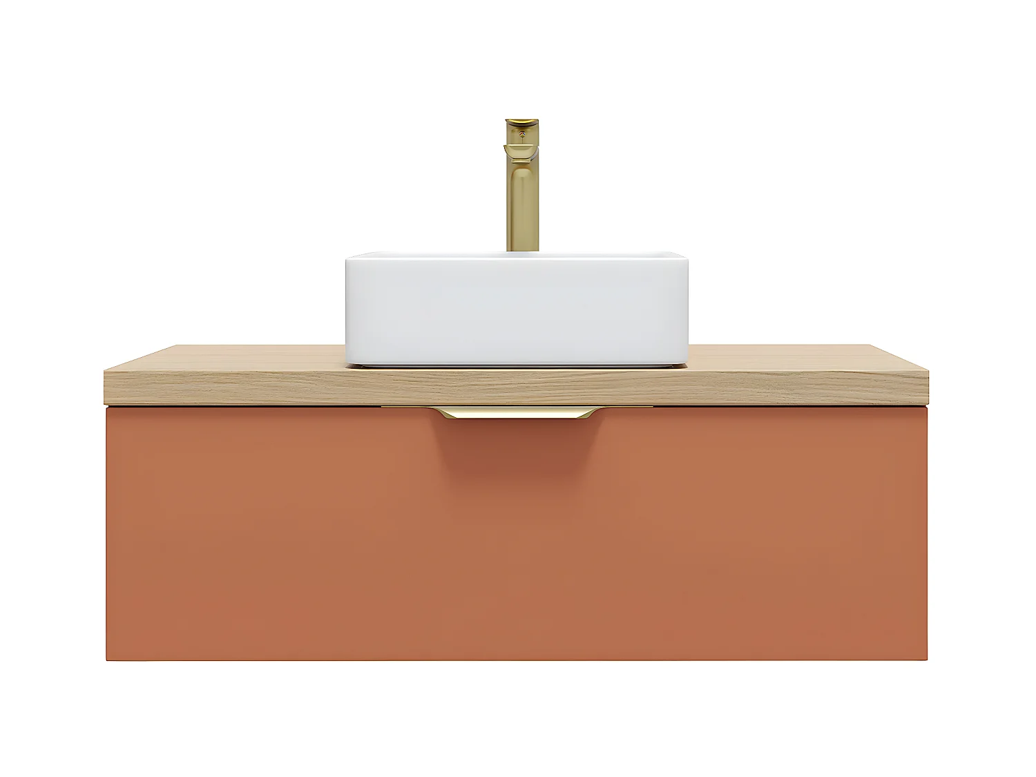 Meuble de salle de bain suspendu vasque à poser 90cm 1 tiroir Terracotta - Venice
