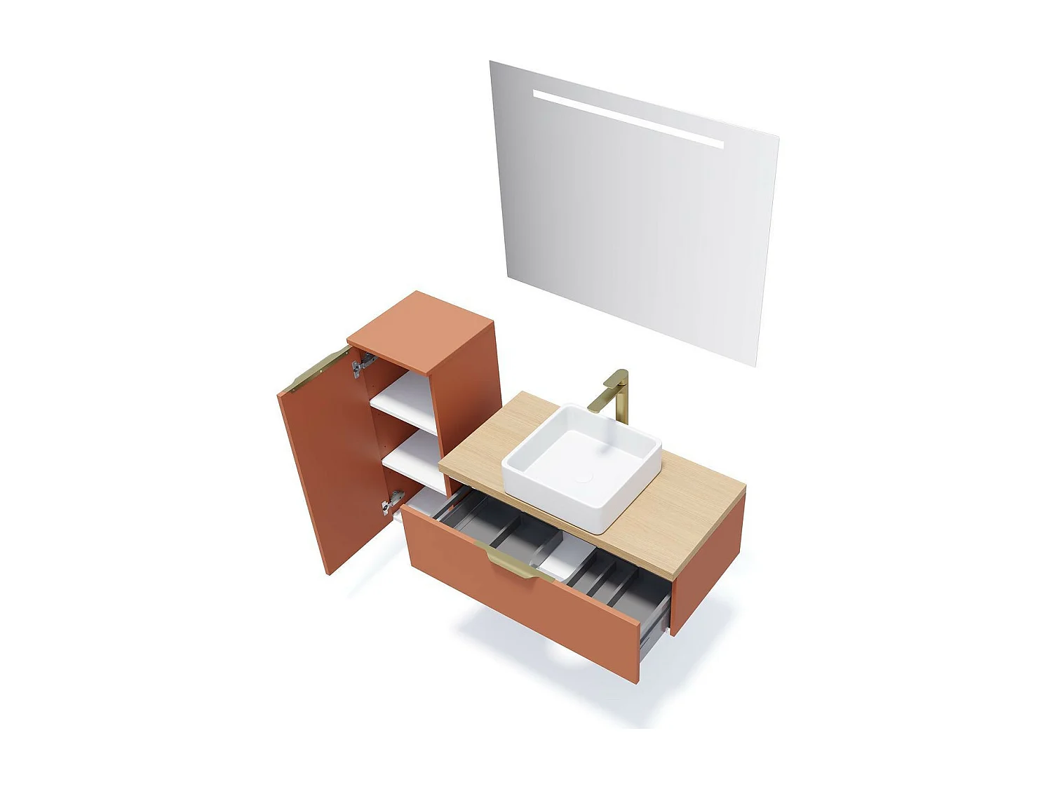 Meuble de salle de bain suspendu vasque à poser 90cm 1 tiroir Terracotta - Venice