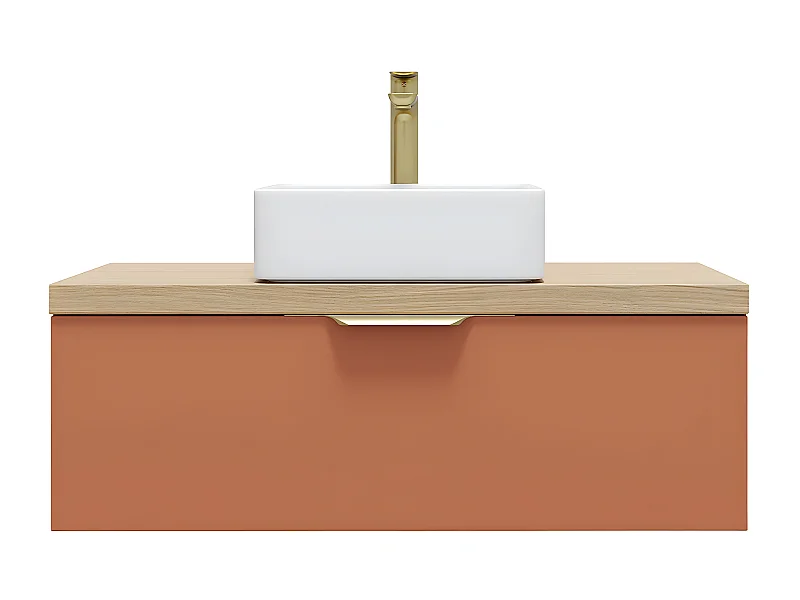 Meuble de salle de bain suspendu vasque à poser 90cm 1 tiroir Terracotta - Venice