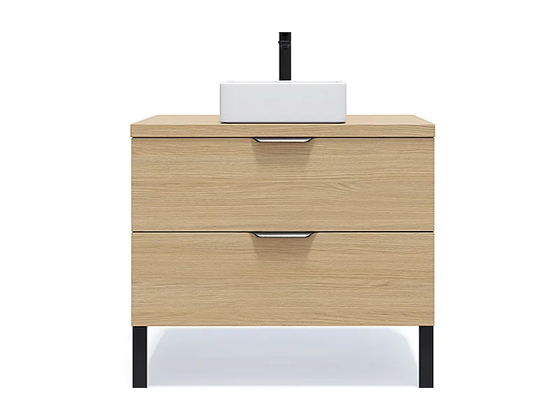 Meuble de salle de bain suspendu vasque à poser 90cm 2 tiroirs Chêne clair - Venice