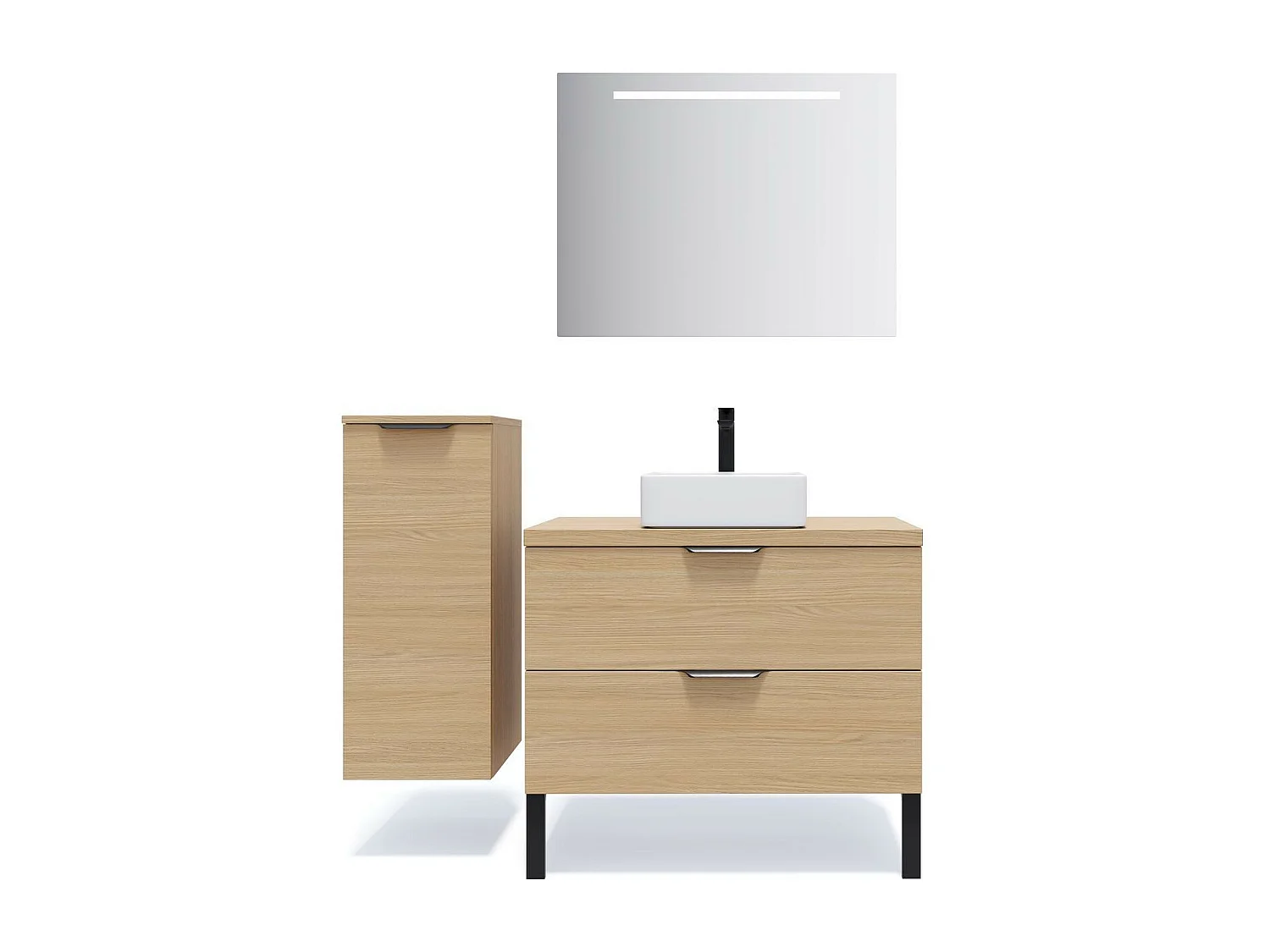 Meuble de salle de bain suspendu vasque à poser 90cm 2 tiroirs Chêne clair - Venice