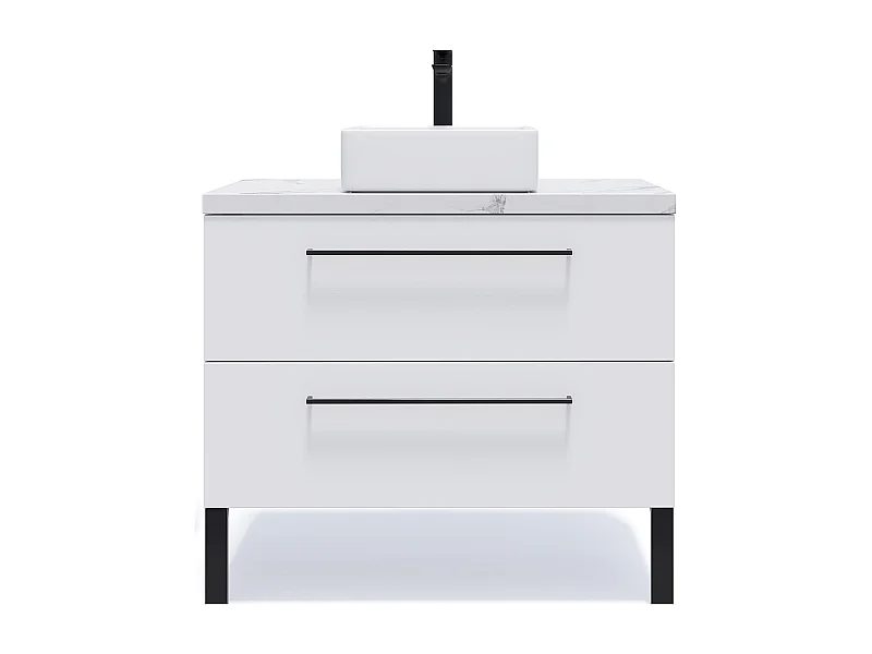 Meuble de salle de bain suspendu vasque à poser 90cm 2 tiroirs Blanc - Glasgow
