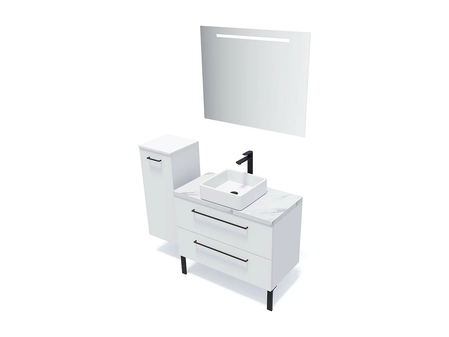 Meuble de salle de bain suspendu vasque à poser 90cm 2 tiroirs Blanc - Glasgow