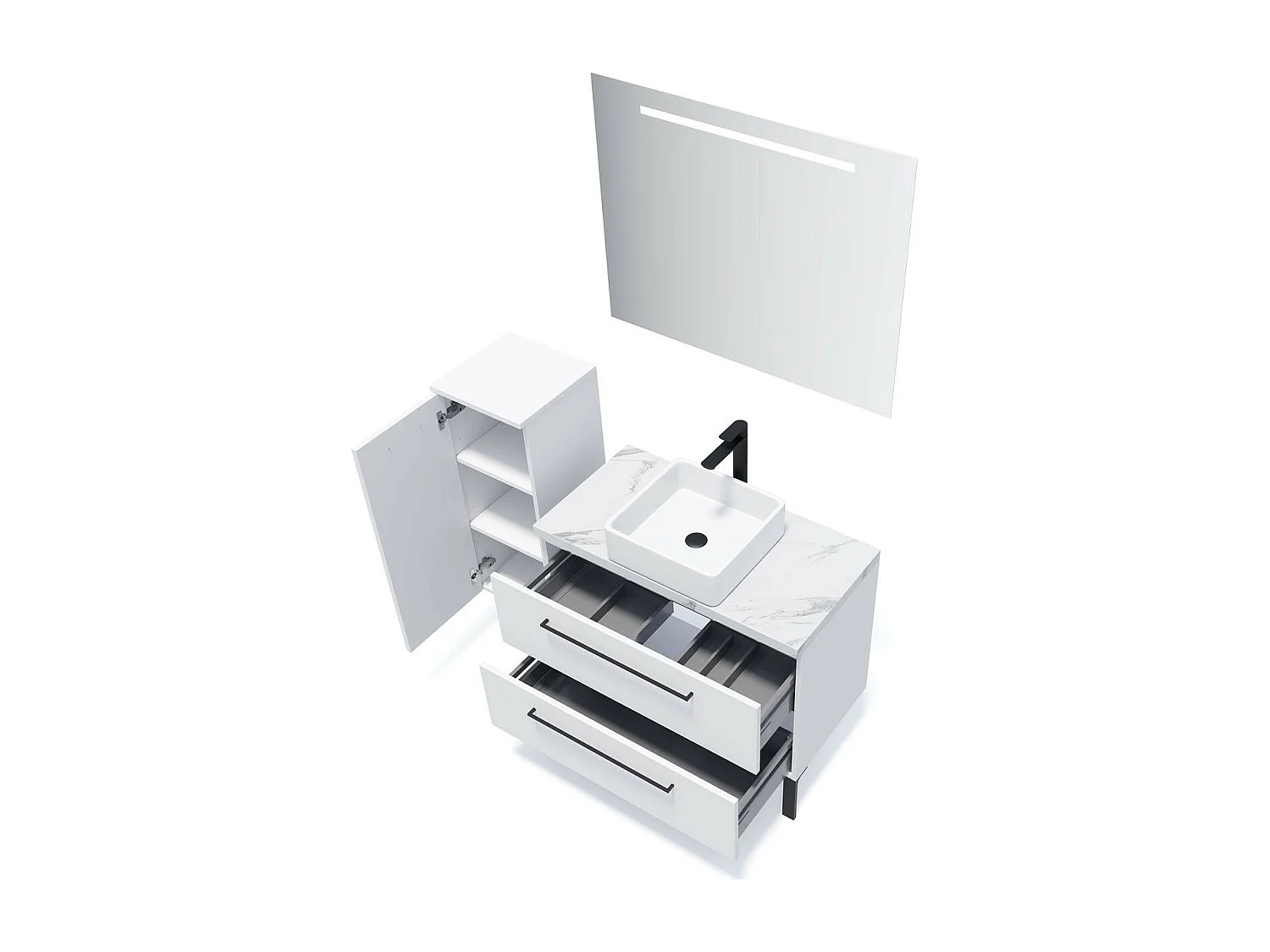 Meuble de salle de bain suspendu vasque à poser 90cm 2 tiroirs Blanc - Glasgow