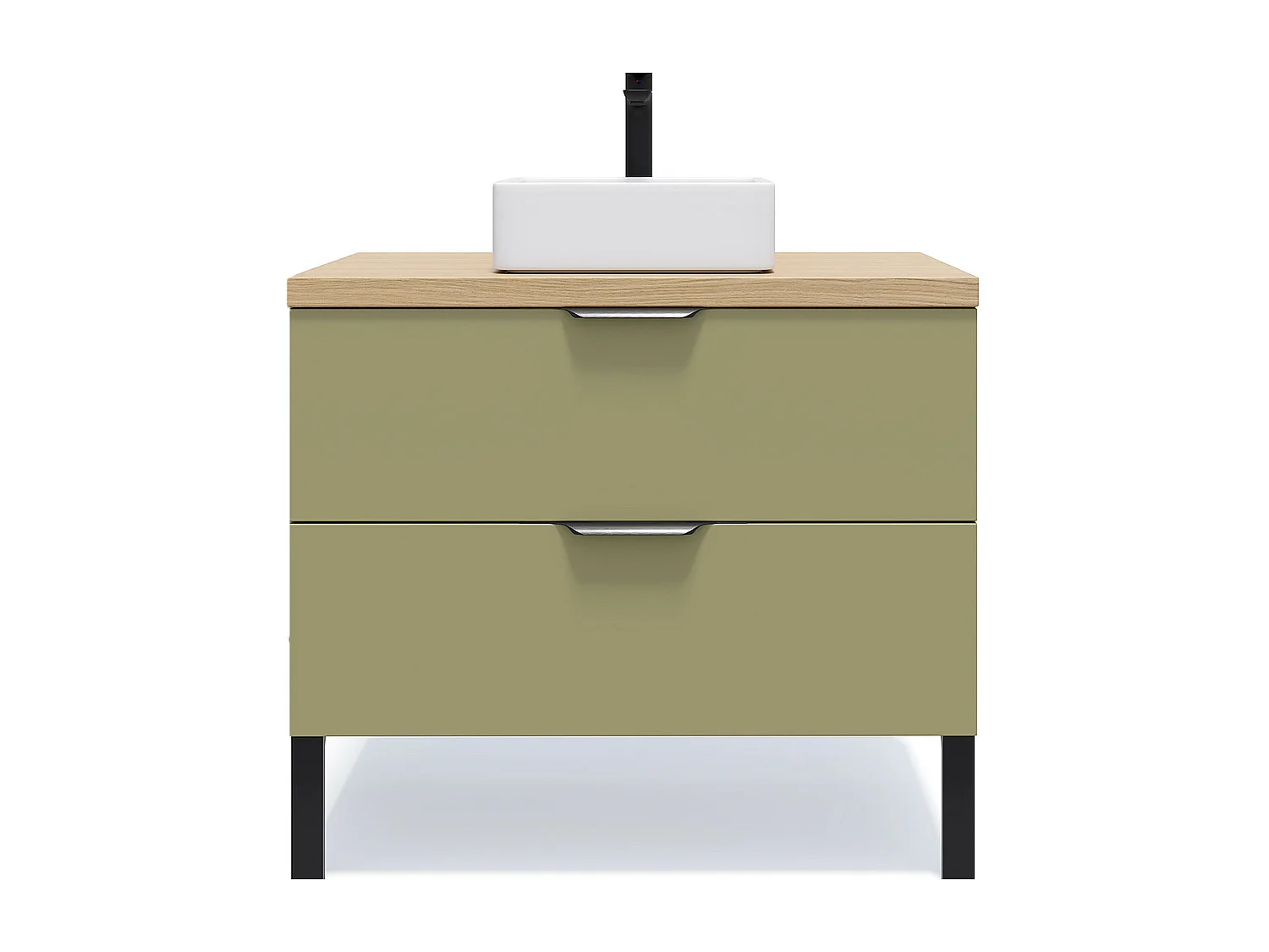 Meuble de salle de bain suspendu vasque à poser 90cm 2 tiroirs Vert olive - Soho