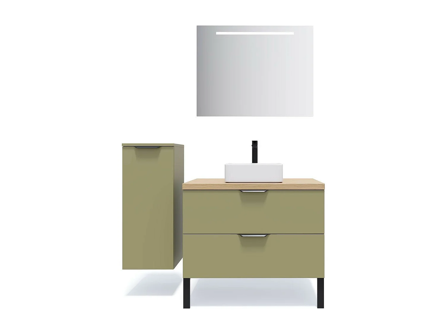 Meuble de salle de bain suspendu vasque à poser 90cm 2 tiroirs Vert olive - Soho
