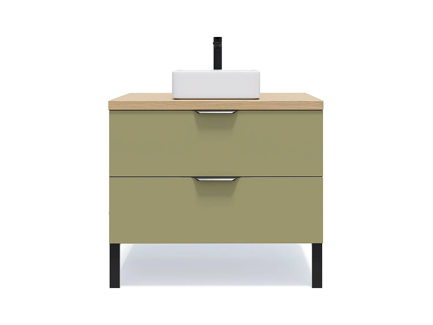 Meuble de salle de bain suspendu vasque à poser 90cm 2 tiroirs Vert olive - Soho