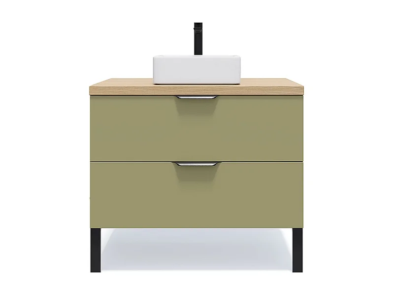 Meuble de salle de bain suspendu vasque à poser 90cm 2 tiroirs Vert olive - Soho