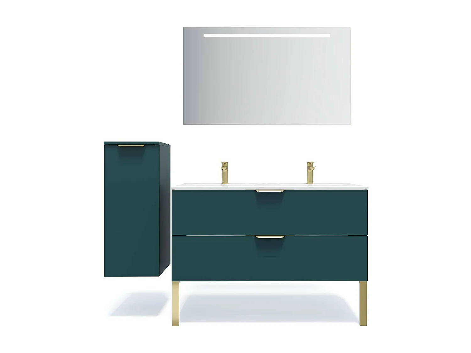 Meuble de salle de bain suspendu double vasque intégrée 120cm 2 tiroirs Bleu + miroir - Venice