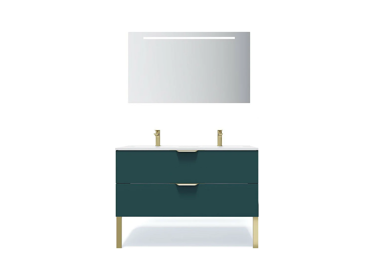 Meuble de salle de bain suspendu double vasque intégrée 120cm 2 tiroirs Bleu + miroir - Venice