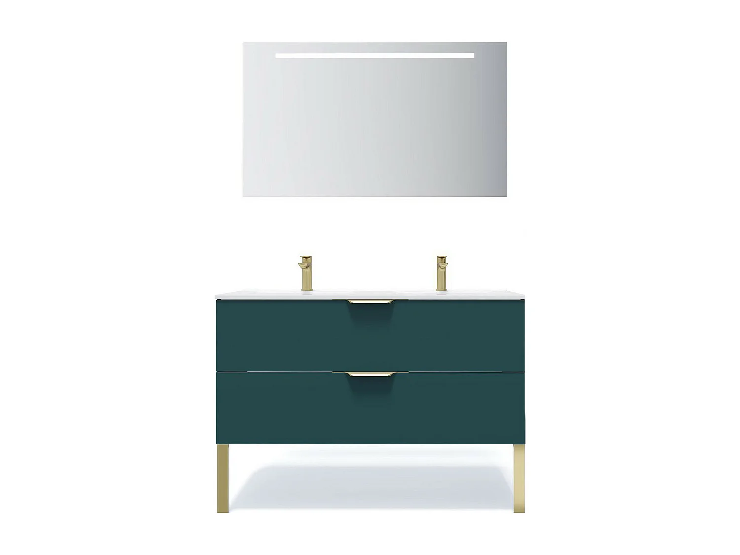 Meuble de salle de bain suspendu double vasque intégrée 120cm 2 tiroirs Bleu + miroir - Venice