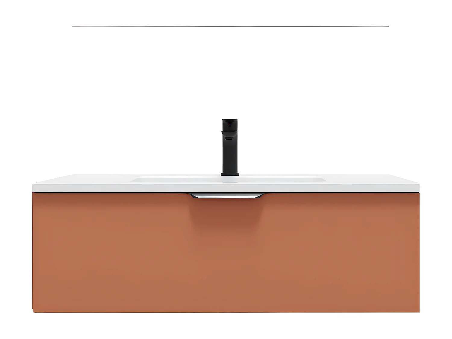 Meuble de salle de bain suspendu vasque intégrée 90cm 1 tiroir Terracotta - Soho