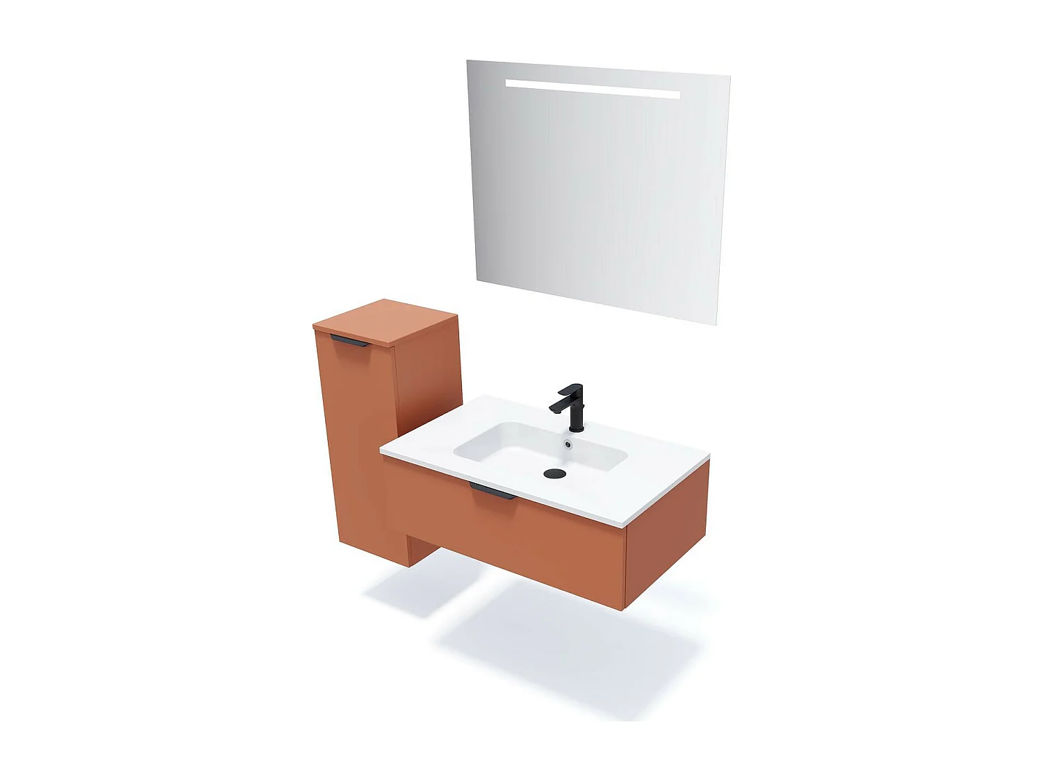 Meuble de salle de bain suspendu vasque intégrée 90cm 1 tiroir Terracotta - Soho