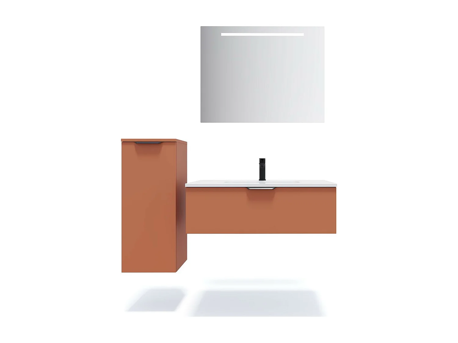Meuble de salle de bain suspendu vasque intégrée 90cm 1 tiroir Terracotta - Soho