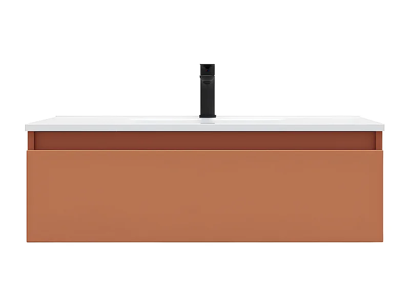 Meuble de salle de bain suspendu vasque intégrée 90cm 1 tiroir Terracotta - Hudson