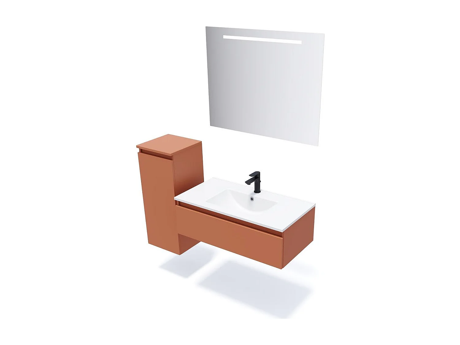 Meuble de salle de bain suspendu vasque intégrée 90cm 1 tiroir Terracotta - Hudson