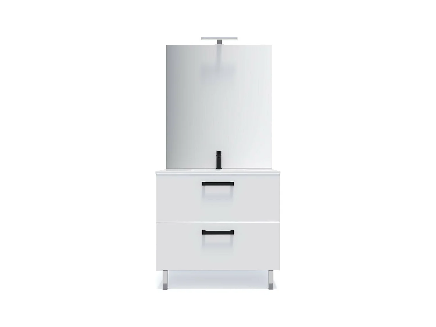 Meuble de salle de bain suspendu avec pieds vasque intégrée 90cm 2 tiroirs Blanc + miroir - Chelsea