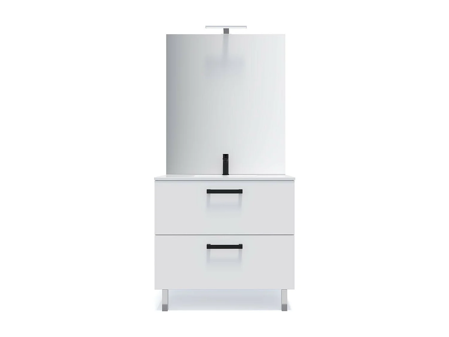 Meuble de salle de bain suspendu avec pieds vasque intégrée 90cm 2 tiroirs Blanc + miroir - Chelsea