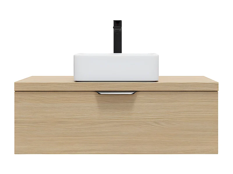 Meuble de salle de bain suspendu vasque à poser 90cm 1 tiroir Chêne clair - Venice