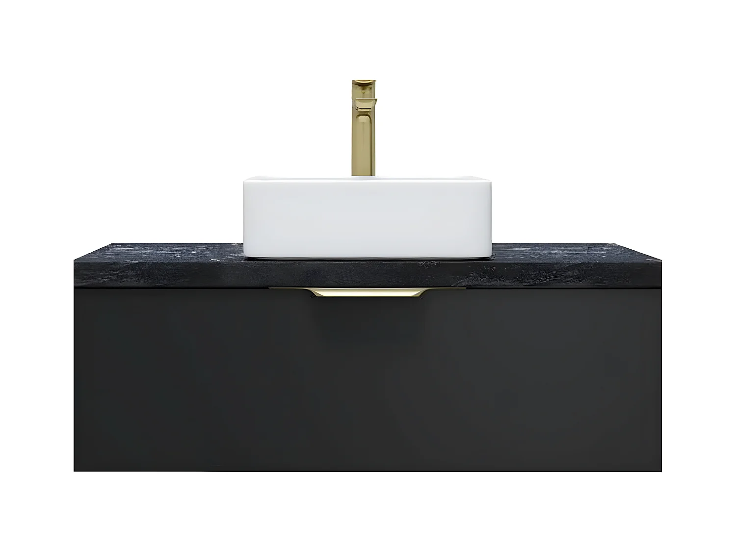 Meuble de salle de bain suspendu vasque à poser 90cm 1 tiroir Noir - Venice