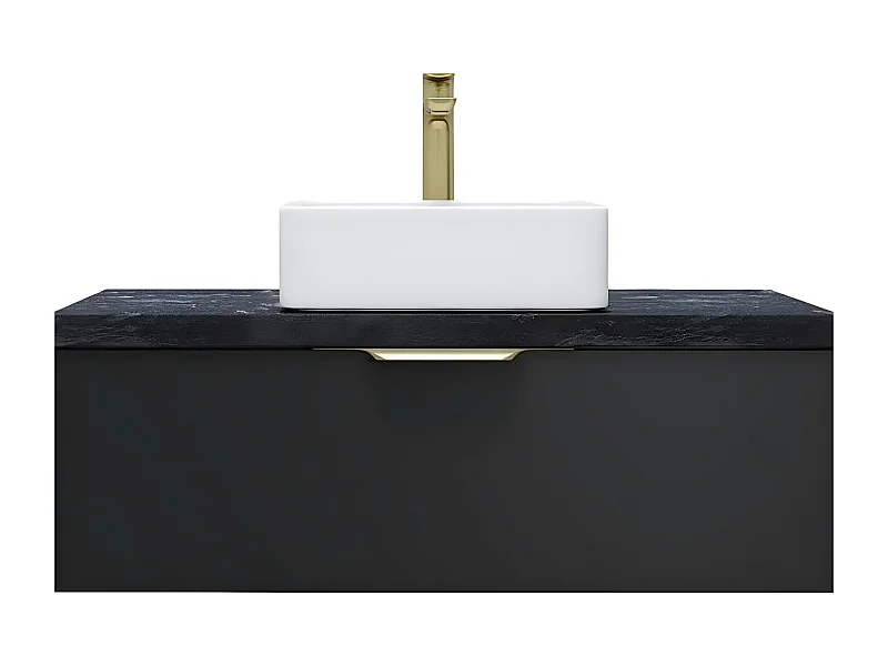 Meuble de salle de bain suspendu vasque à poser 90cm 1 tiroir Noir - Venice
