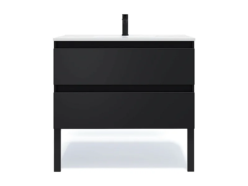 Meuble de salle de bain suspendu vasque intégrée 90cm 2 tiroirs Noir - Hudson